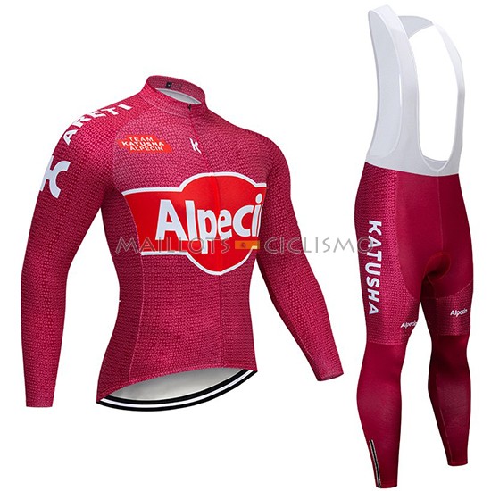 2019 Maillot Katusha Alpecin Tirantes Mangas Largas Rojo